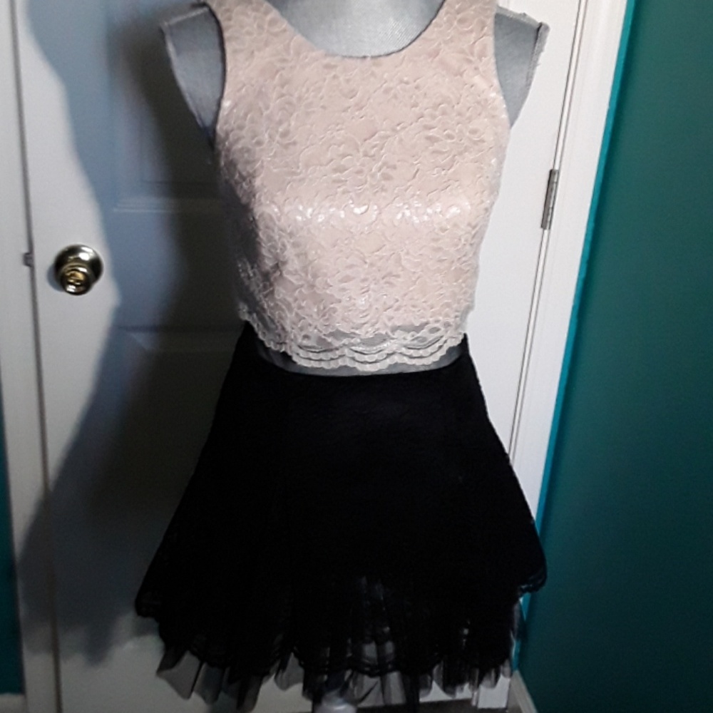 Tan and black lace dress